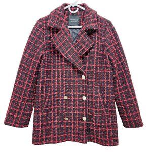 Bagatelle Collection Tweed Jacket Pea Coat Size S Women's Red Black Plaid